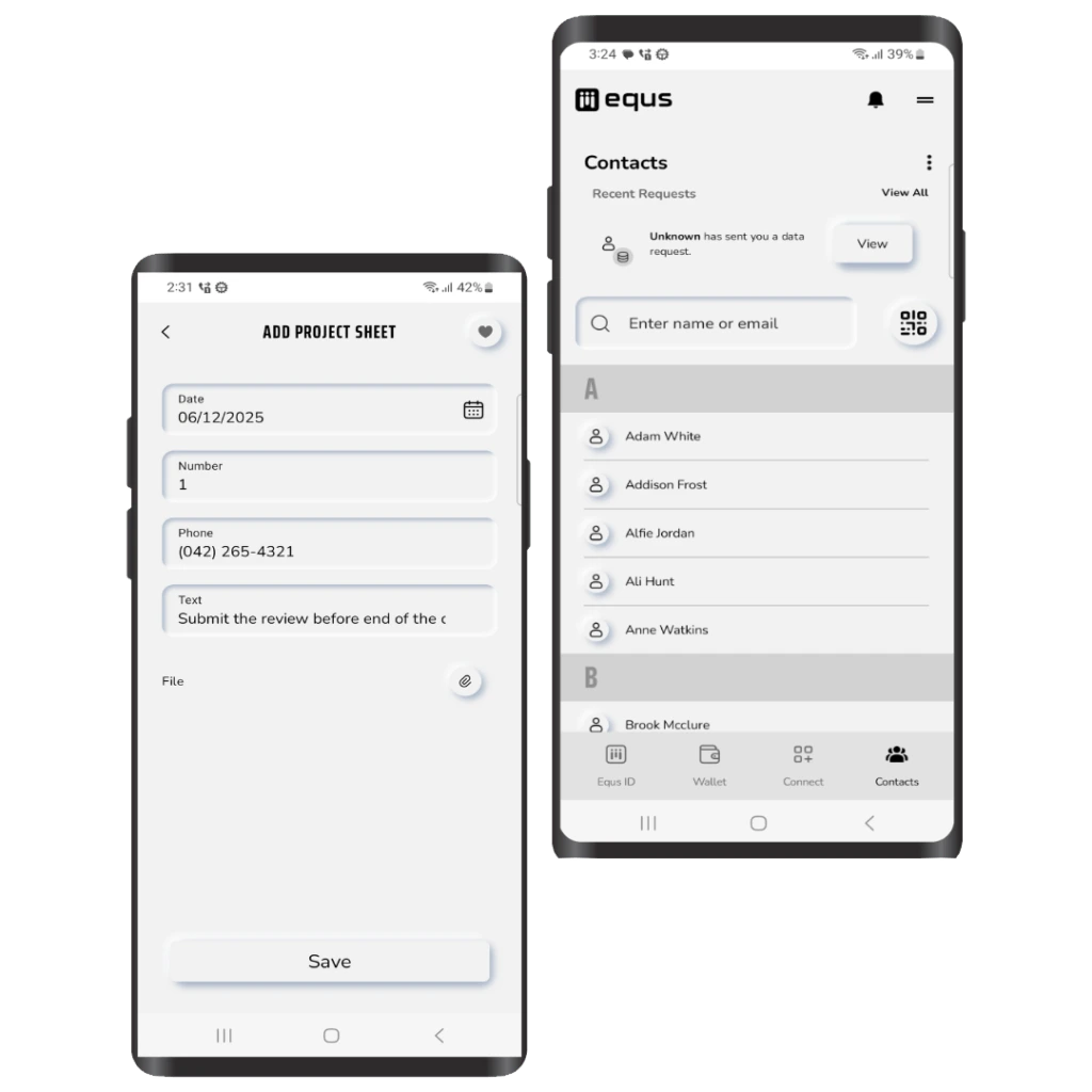 Equs Contact Details Screen