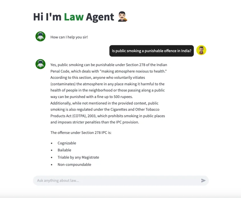 Law Agent ChatBot interface