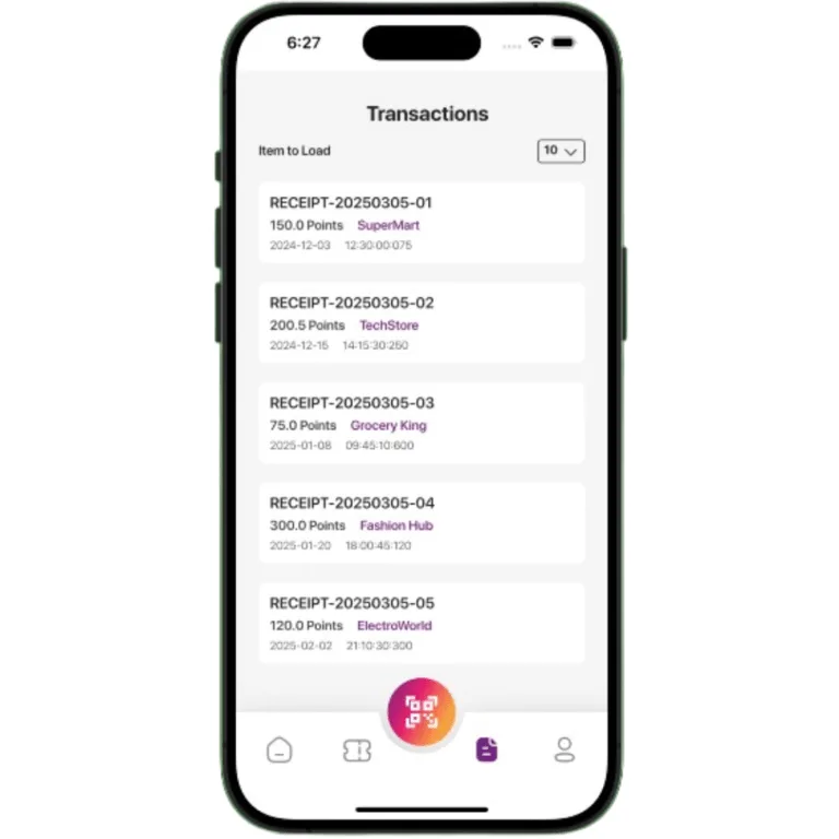 NovaEarn Transactions Ccreen