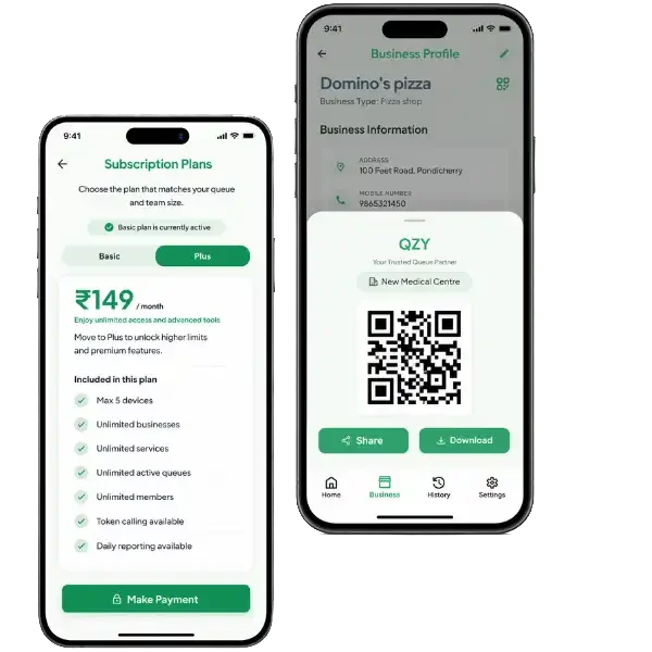 QZY App Plans and QR code Screen
